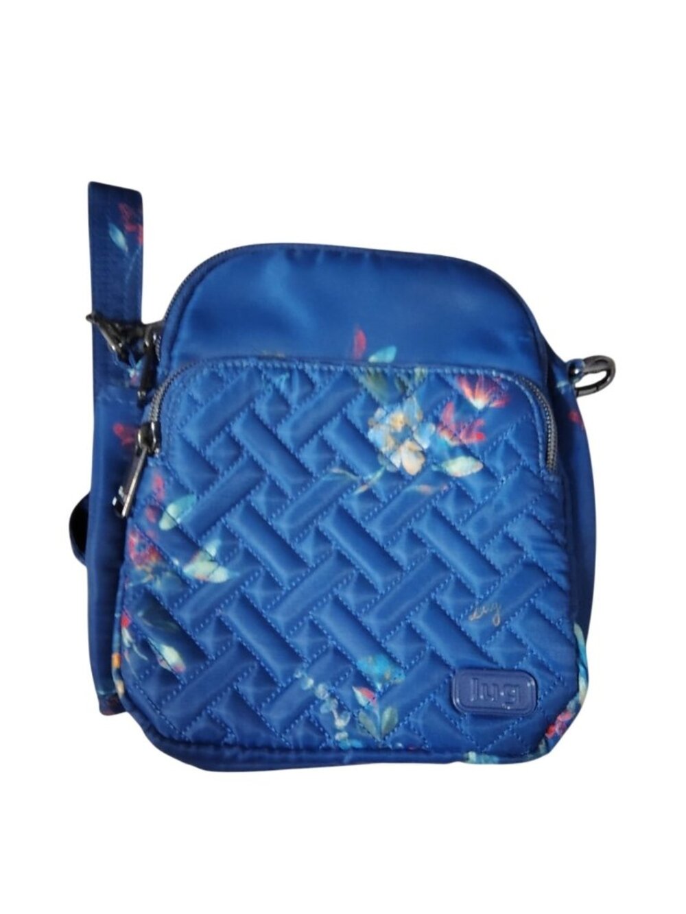 Lug Can Can Convertible Crossbody Bag, Purple Blue Floral Nylon RFID Zip Close